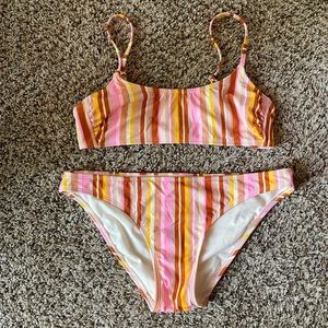 Pink & Orange Striped Bikini Set - Size L/XL